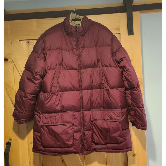 Lands End XL 46-48 Goose Down Puffer Coat Reversible Tan Red - Picture 1 of 16